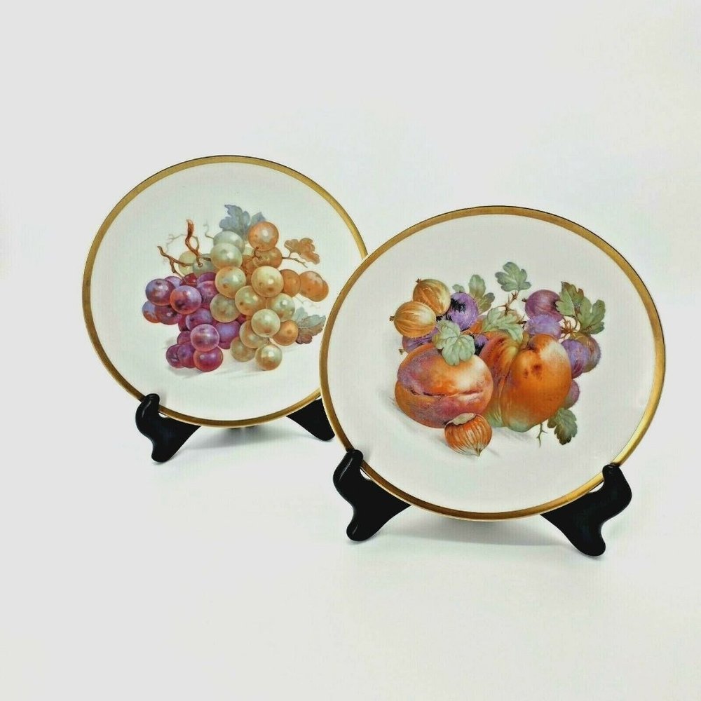 Golden Crown E&R 1886 Germany Fruit Orchard Pattern Vintage 1950's 7 3/4" Plates